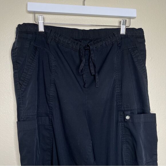 Black Scrub Uniform Cargo Pant Utility Split Hem Elastic Drawstring Women XL - Picture 3 of 15
